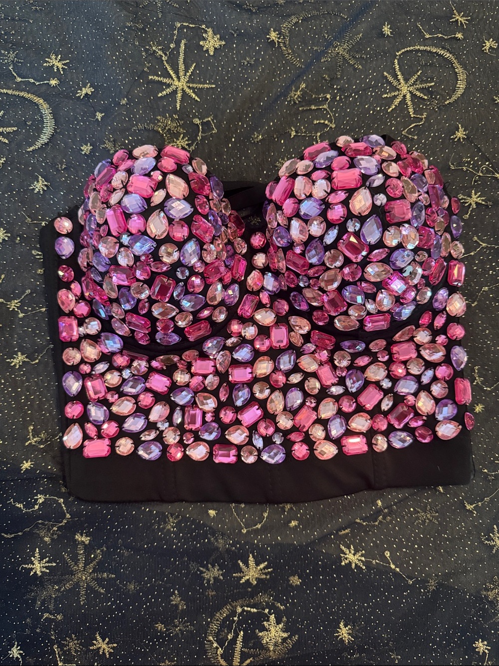 Pink & Purple Gem Bustier mini top with removable straps. Tank top with boning